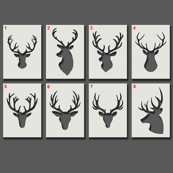Stag Head Stencils - Reusable Stencils for Wall Art, Home Décor, Painting, Art & Craft, Size and Style options - A6, A5, A4, A3, A2