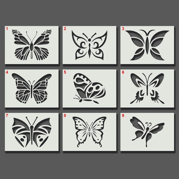 Pochoir papillon - Pochoirs réutilisables pour art mural, décoration de maison, peinture, travaux manuels d'art et d'artisanat, options de taille - A6, A5, A4, A3