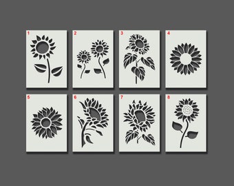 Sonnenblumen Schablonen - Wiederverwendbare Schablonen für Wandkunst, Wohndekor, Malerei, Kunst und Handwerk, Größen- und Stiloptionen - A6, A5, A4, A3, A2