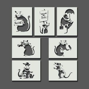 Banksy Rat Stencils - Part 1 - Reusable Stencils for Wall Art, Home Décor, Painting, Art & Craft, Size options A6, A5, A4, A3, A2