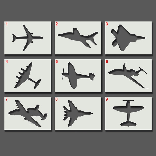 Vliegtuigstencils deel 1 - Herbruikbare stencils voor muurkunst, woondecoratie, schilderen, kunst en ambacht. Vliegtuig. Vliegtuig. Maten - A6, A5, A4, A3, A2