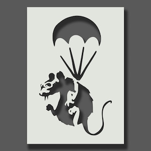 Banksy Rat Stencils Part 2 Reusable Stencils for Wall Art, Home Décor, Painting, Art & Craft, Size options A6, A5, A4, A3, A2 Parachute Rat