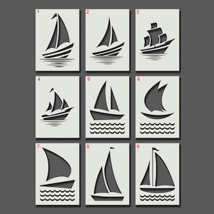 Sail Boat Stencils - Reusable Stencils for Wall Art, Home Décor, Painting, Art & Craft. Size and Style options. A6, A5, A4, A3, A2