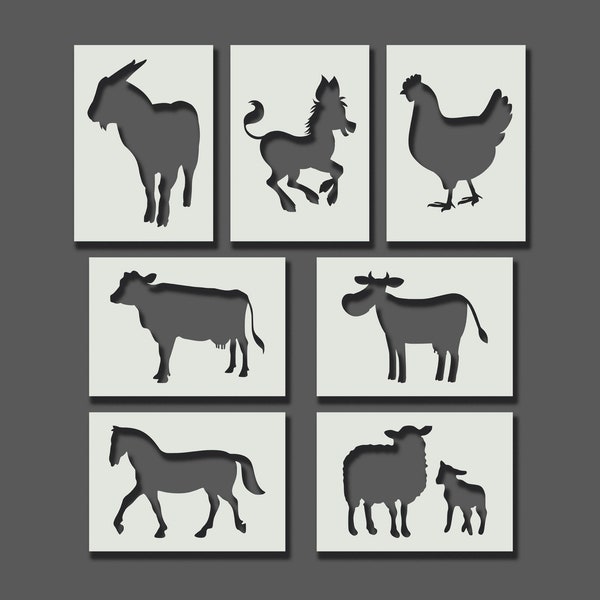 Farm / Farmyard Animal Stencils - Reusable Stencils for Wall Art, Home Décor, Painting, Art & Craft, Size options - A6, A5, A4, A3, A2