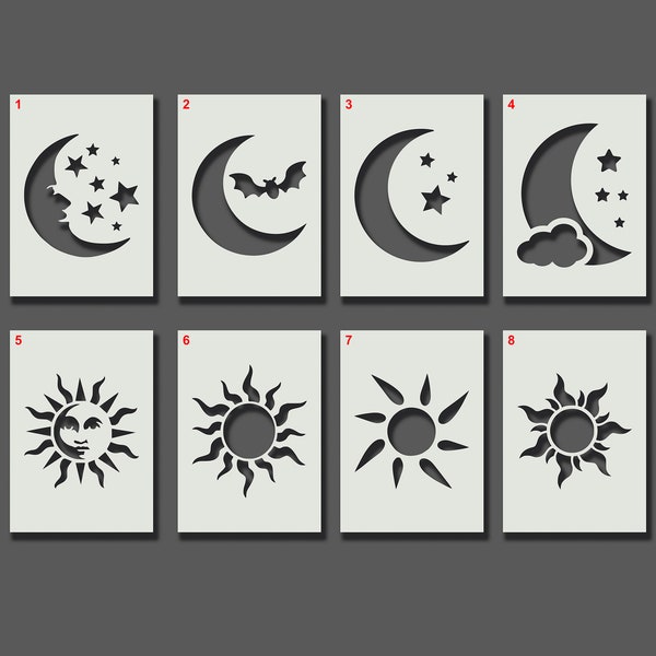 Moon / Sun Stencils - Reusable Stencils for Wall Art, Home Décor, Painting, Art & Craft. A6, A5, A4, A3, A2