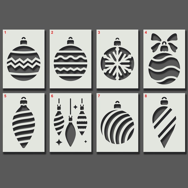 Pochoirs de boules de Noël - Pochoirs réutilisables pour l’art mural, la décoration intérieure, la peinture, l’art et l’artisanat, options de taille et de style - A6, A5, A4, A3, A2