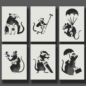 Banksy Rat Stencils Part 2 Reusable Stencils for Wall Art, Home Décor, Painting, Art & Craft, Size options A6, A5, A4, A3, A2 image 1
