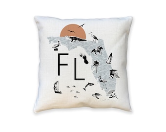 Florida State Map Pillow Cove With Collage Icons