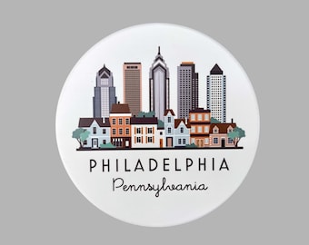 Philadelphia Pennsylvania Skyline Cityscape Graphic Flat Ceramic Coaster with Cork Backing