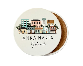Anna Maria Island Florida Absorbent Flat Ceramic Coaster with Cork Backing