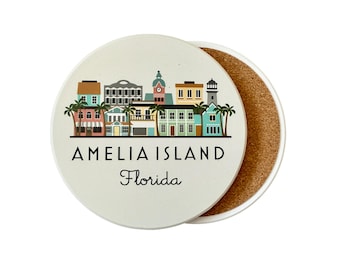 Amelia Island Florida Absorbent Flat Ceramic Coaster with Cork Backing