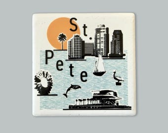 St. Petersburg Florida Collage Skyline Ceramic Fridge Magnet