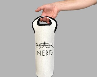 Book Nerd Graphic Wine Carrier Tote Neoprene Lining Liquor Bottle Cooler