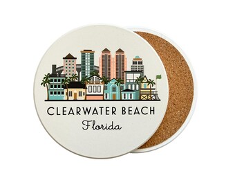 Clearwater Beach Florida Absorbent Flat Ceramic Coaster with Cork Backing