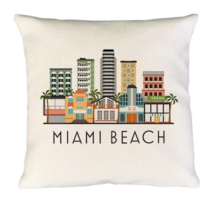 Miami Beach Florida Town Square Pillow Cover | Miami Decorative Throw Pillow Cushion Sham
