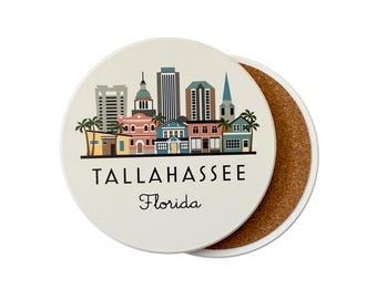 Tallahassee Florida Absorbent Flat Ceramic Coaster with Cork Backing