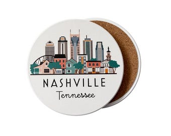 Nashville Tennessee Absorbent Flat Ceramic Coaster with Cork Backing
