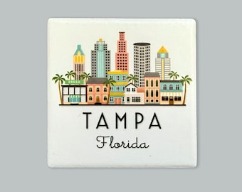 Tampa Florida Illustrated Skyline Ceramic Fridge Magnet