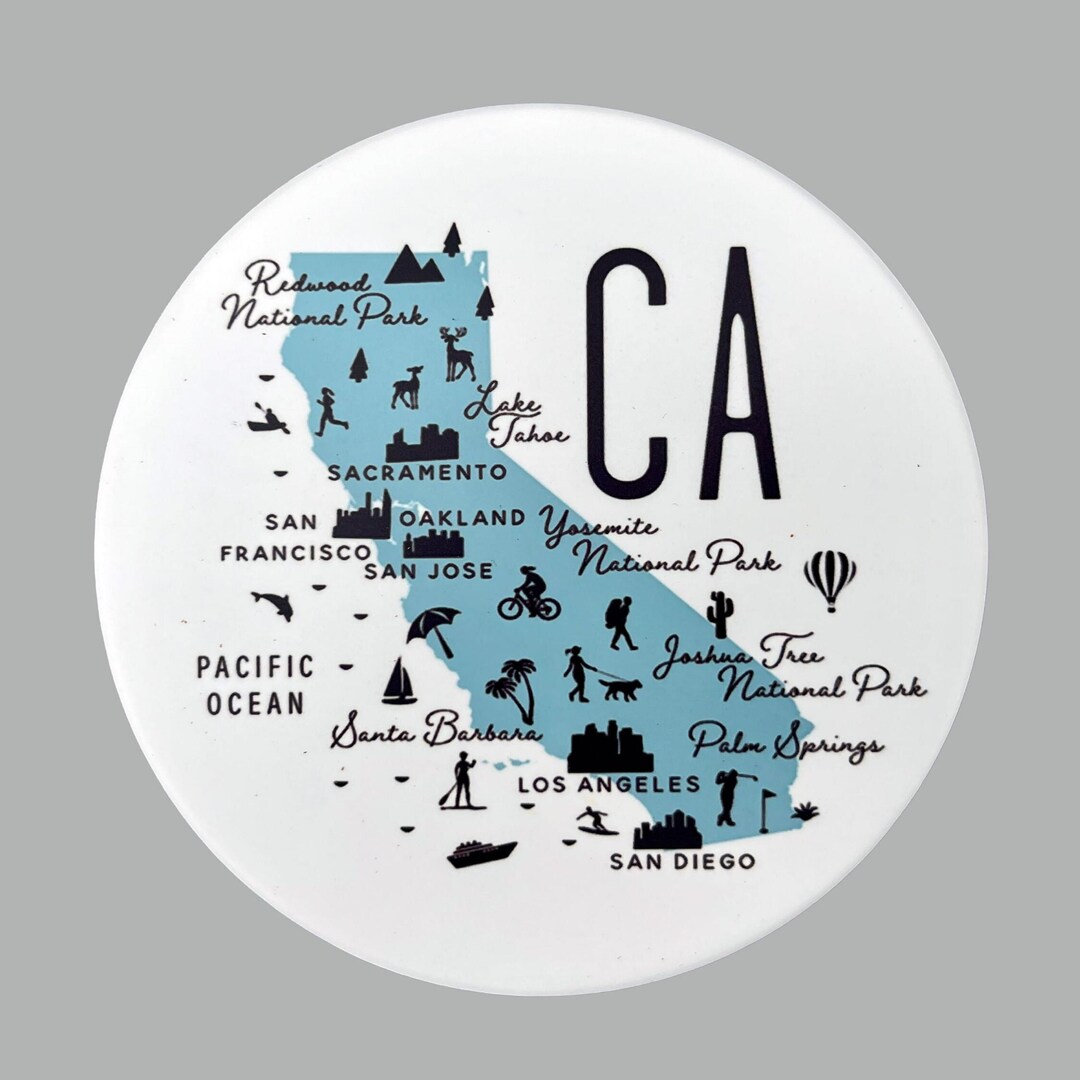California State Icon Map Flat Ceramic Coaster With Cork Backing - Etsy