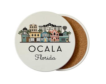 Ocala Florida Absorbent Flat Ceramic Coaster with Cork Backing