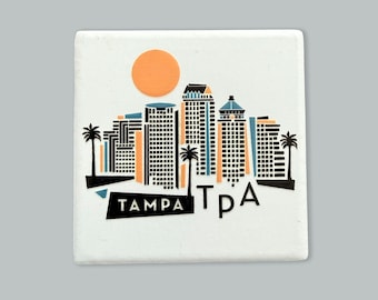 Tampa Florida Geometric Illustrated Skyline Ceramic Fridge Magnet