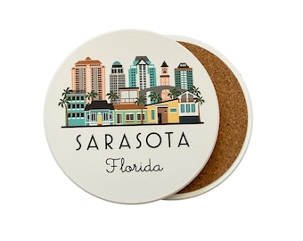 Sarasota Florida Absorbent Flat Ceramic Coaster with Cork Backing