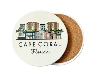 Cape Coral Florida Absorbent Flat Ceramic Coaster with Cork Backing