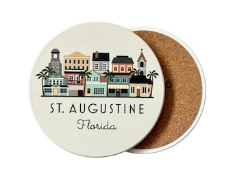 St. Augustine Florida Absorbent Flat Ceramic Coaster with Cork Backing
