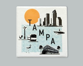 Tampa Florida Graphic Skyline Ceramic Fridge Magnet