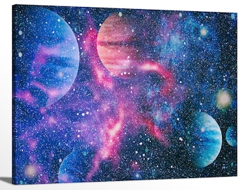 Wolf Howling Big Moon Planet Galaxy 5 Pcs Canvas Wall Picture Poster Home Decor