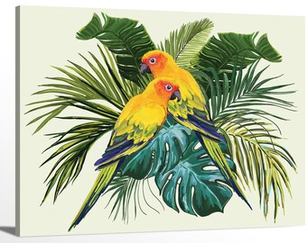 COLOURFUL PARROTS TROPICAL BIRDS BOX CANVAS PRINT WALL ART PICTURE