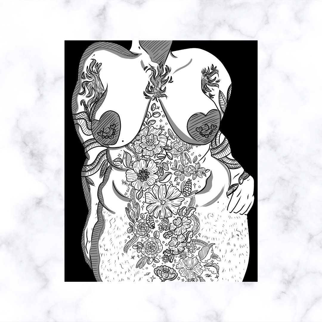 Plus Size Nude Art Print, Body Positive Coloring Page (8x11 Inches) - Etsy