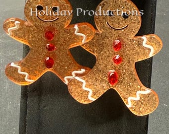 Glittery Acrylic Gingerbread Man Cookie Earrings Mrs Claus Baker Christmas Costume Accessory