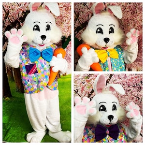 Deluxe Professional Mall Quality Easter Bunny Mascot Costume Custom Made New USA Seller Free Shipping Custom Vest Bowtie & Free Carrot Prop