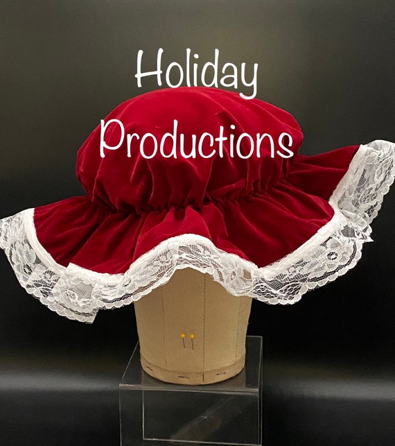 Deluxe Regal Burgundy Velvet Mrs Claus Costume Hat Lace Trim New Christmas
