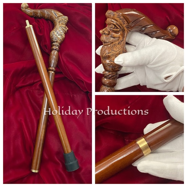 Final Quantity Professional 38” Santa Carved Wood Santa Walking Stick Cane Accessory Stage Prop New North Pole St Nicholas New