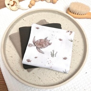 Musselin Waschlappen Baby Schildkröten | Waschläppchen Set | Geschenk zur Geburt | Baby Pflege | Meerestiere, Unterwasserwelt bild 1