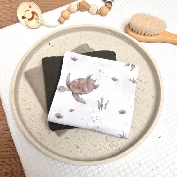 Musselin Waschlappen Baby Schildkröten | Waschläppchen Set | Geschenk zur Geburt | Baby Pflege | Meerestiere, Unterwasserwelt