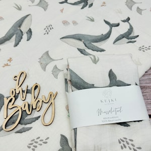 Muslin cloth - burp cloth - baby - muslin cloth - birth gift - whales grey