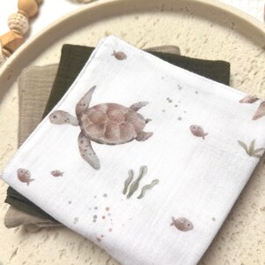 Musselin Waschlappen Baby Schildkröten | Waschläppchen Set | Geschenk zur Geburt | Baby Pflege | Meerestiere, Unterwasserwelt bild 2