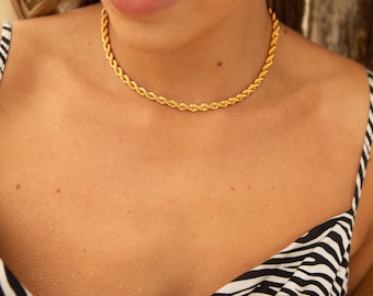 24k Gold, Gold Plated, Choker, Chunky Chain, Chain, Necklace, Rope, Twist, Choker Necklace, Boho jewellery, Chunky Necklace, Gold