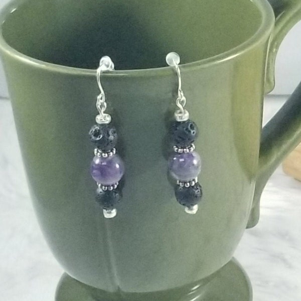 Simple Amethyst Diffuser Earrings ~ Amethyst Diffuser ~ Lava Stone Earrings ~ Stress Therapy ~ Aromatherapy Earring ~ Aromatherapy Healing