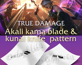 TRUE DAMAGE Wzór ostrza Akali Kama i noża Kunai z League of Legends