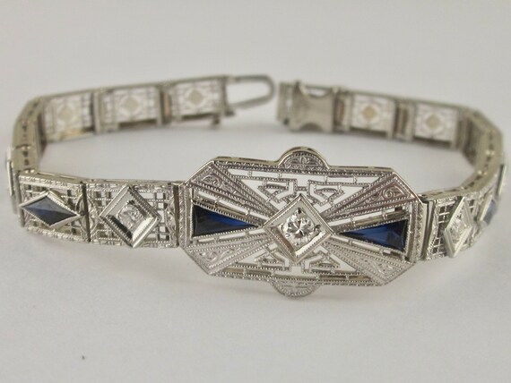 Exquisite Art Deco 14K Platinum Diamond Link Brac… - image 5