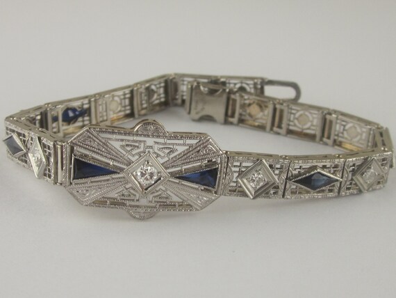 Exquisite Art Deco 14K Platinum Diamond Link Brac… - image 6