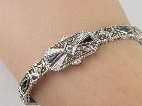 Exquisite Art Deco 14K Platinum Diamond Link Brac… - image 4