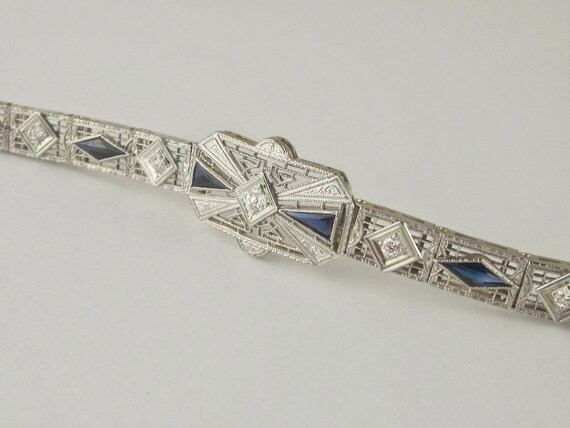 Exquisite Art Deco 14K Platinum Diamond Link Brac… - image 9