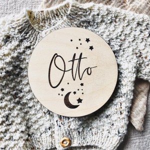 Moon + Stars Announcement plaque/ Moon Hello world / Baby announcement plaque / wooden name plaque / wooden hospital plaque