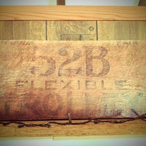 Rustic Wood 52 B Trolley Decor Sign, Rusty Hinges