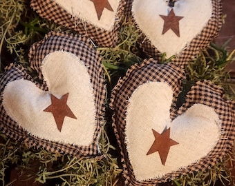 Primitive Country Heart Bowl Fillers, Rustic Decor, Rusty Star, set of 4!